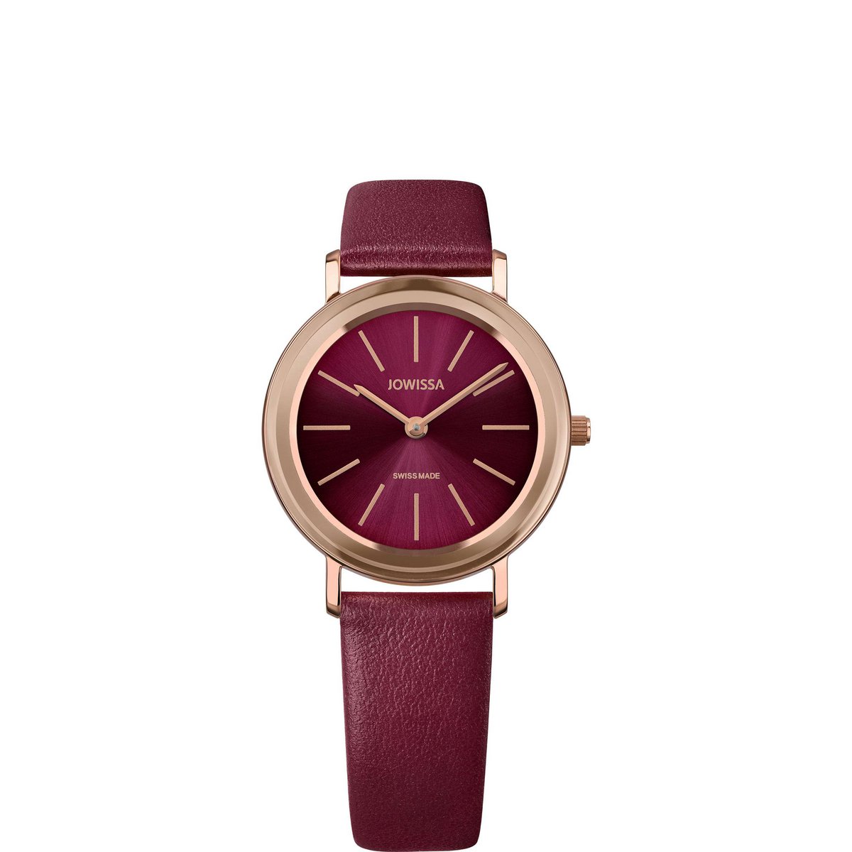 ženski bordo sat, minimalistički švicarski sat, Alto Jowissa, ZAYA x JOWISSA, swiss made watch, sat s rose gold detaljima, bordo kožni remen, ručno sastavljeni sat, poslovni ženski sat, poklon za nju, sat za svaki dan, zaya-hr.com, talijanska koža remen, premium sat za žene, elegantni modni dodatak, sat u boji vina, chic sat 2025, damski sat, sat s tankim kućištem