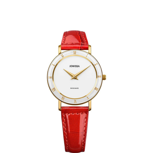 ženski sat, crveni remen sat, sat s rimskim brojevima, klasični ženski sat, zlatni sat za žene, bijeli brojčanik sat, Roma Jowissa J2.282.M, modni ženski sat, Swiss made women's watch, sat s kožnim remenom, poklon za curu, poklon za mamu, poklon za ženu, luksuzan ženski sat, sat kao nakit, sat Split, ženski sat webshop, online narudžba satova, sat s krokodil uzorkom, statement sat, klasičan sat s modernim twistom, ZAYA satovi