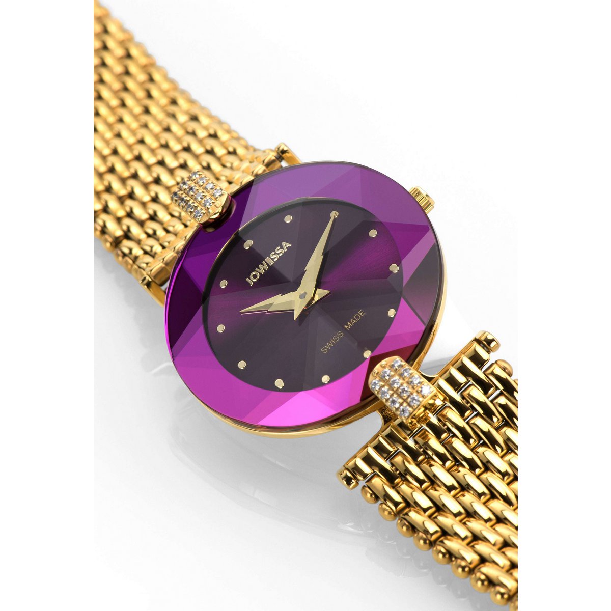ZAYA x Jowissa 🇨🇭 – Švicarski sat Quartz Facet Strass (Gold / Purple)