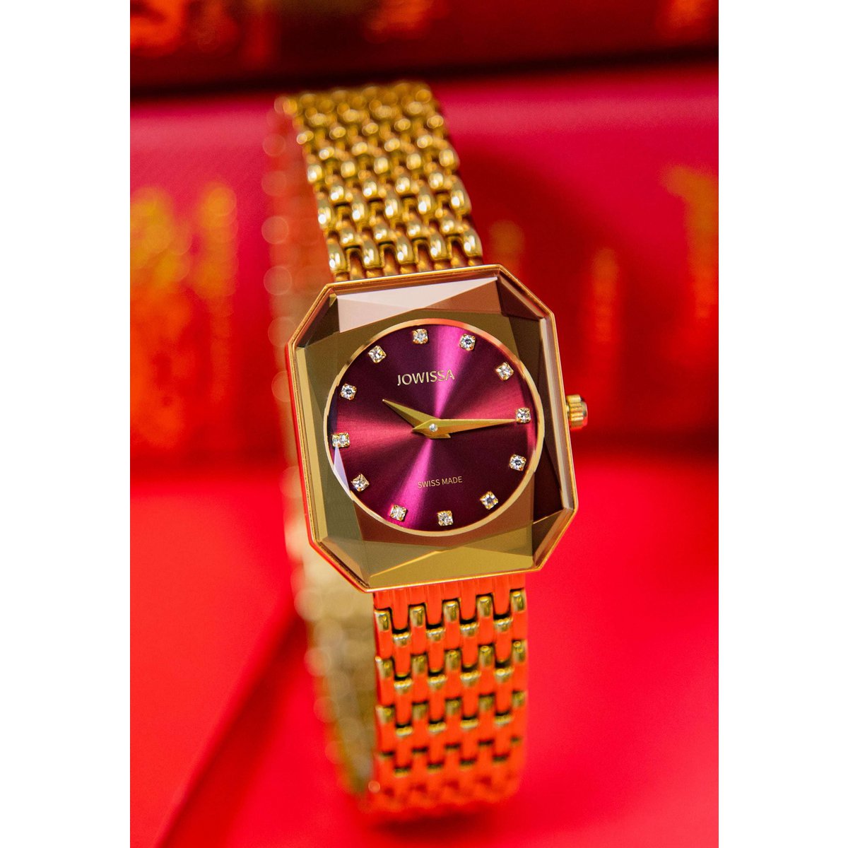 ZAYA x Jowissa – Švicarski sat Facet Radiant (Gold / Bordeaux Red)