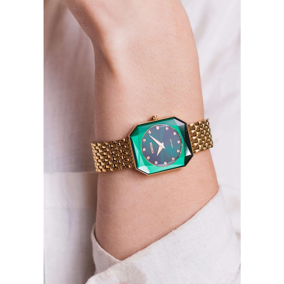 ZAYA x Jowissa 🇨🇭 – Švicarski sat Facet Radiant (Gold / Emerald Green)