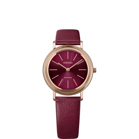 ženski bordo sat, minimalistički švicarski sat, Alto Jowissa, ZAYA x JOWISSA, swiss made watch, sat s rose gold detaljima, bordo kožni remen, ručno sastavljeni sat, poslovni ženski sat, poklon za nju, sat za svaki dan, zaya-hr.com, talijanska koža remen, premium sat za žene, elegantni modni dodatak, sat u boji vina, chic sat 2025, damski sat, sat s tankim kućištem