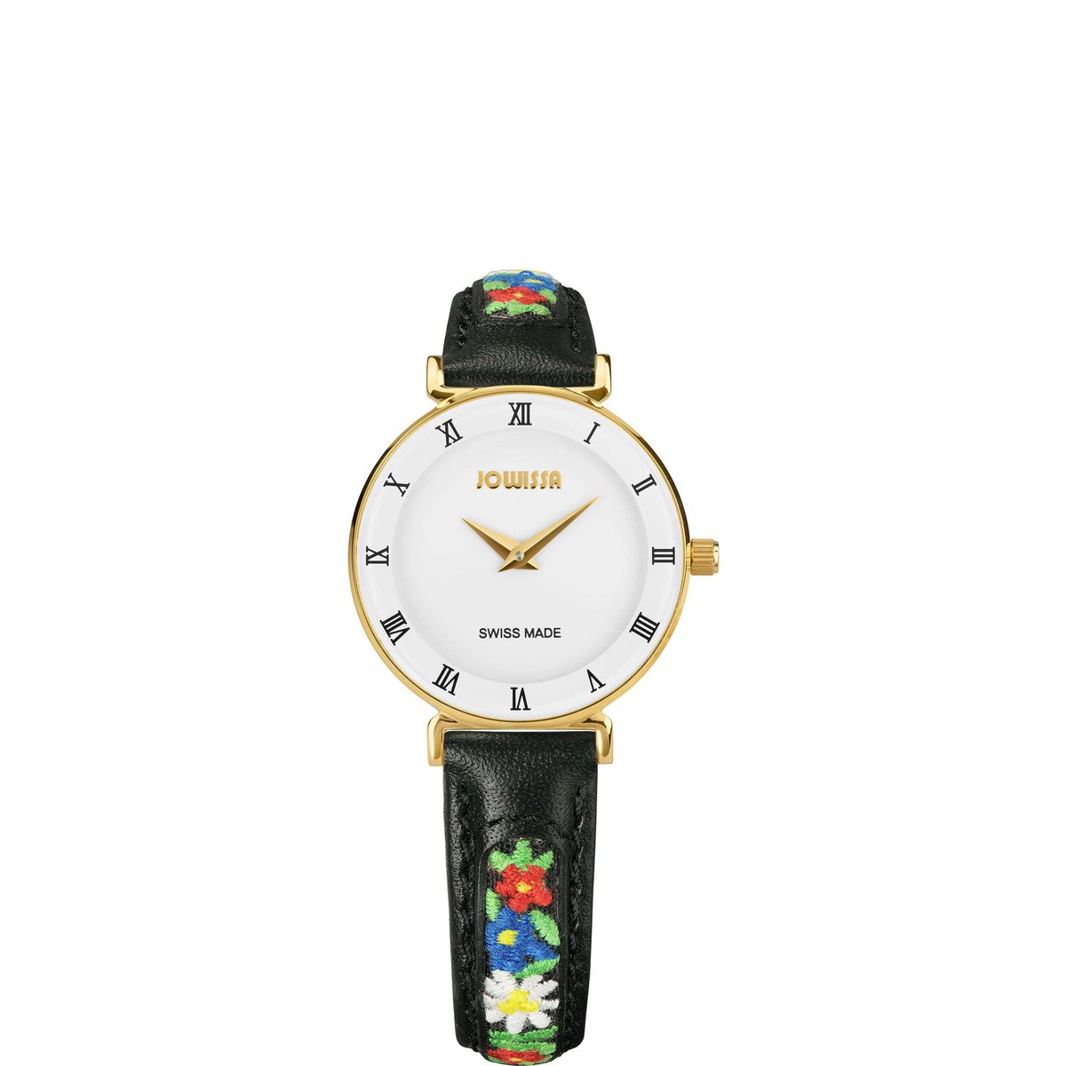 etno ženski sat, švicarski sat s vezenim remenom, Roma Ethno Jowissa, sat s rimskim brojevima, Swiss made watch, zaya-hr.com, zlatni sat s kožnim remenom, sat inspiriran prirodom, švicarsko cvijeće, tradicionalni motivi, elegantan i rustikalan sat, premium poklon za žene, sat s karakterom, chic etno accessories, ručno sastavljen sat, modni dodatak s pričom, heritage style watch