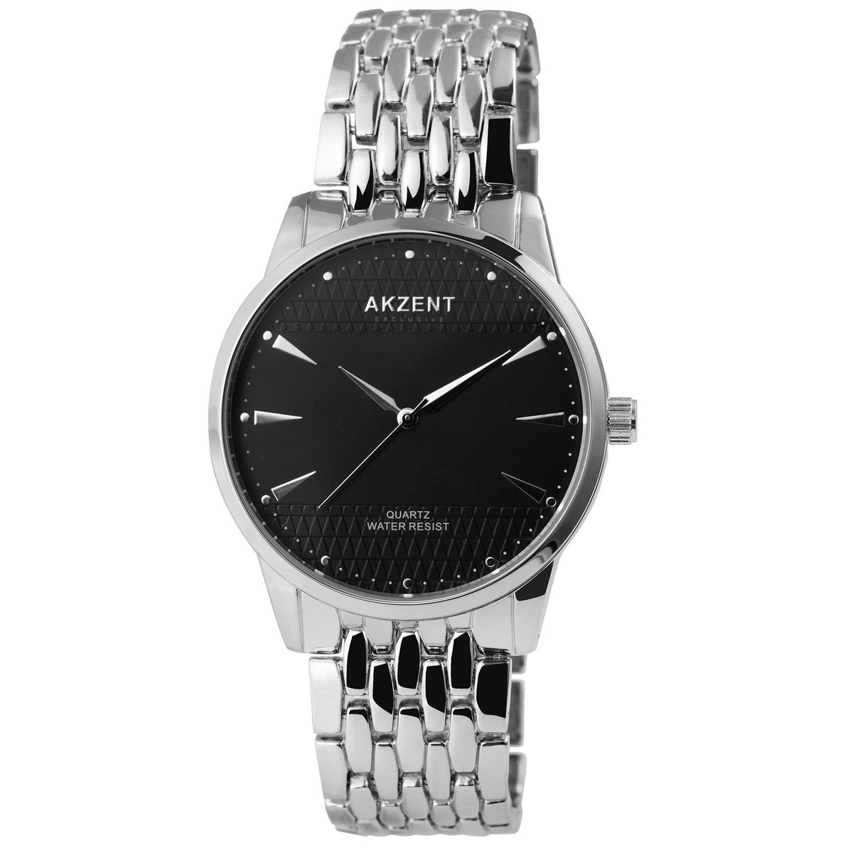 muški sat, Akzent Exclusive, srebrni muški sat, crni brojčanik sat, minimalistički sat, poklon za muškarca, poslovni sat, sat za svaki dan, muški modni dodatak, ZAYA webshop, online narudžba sat