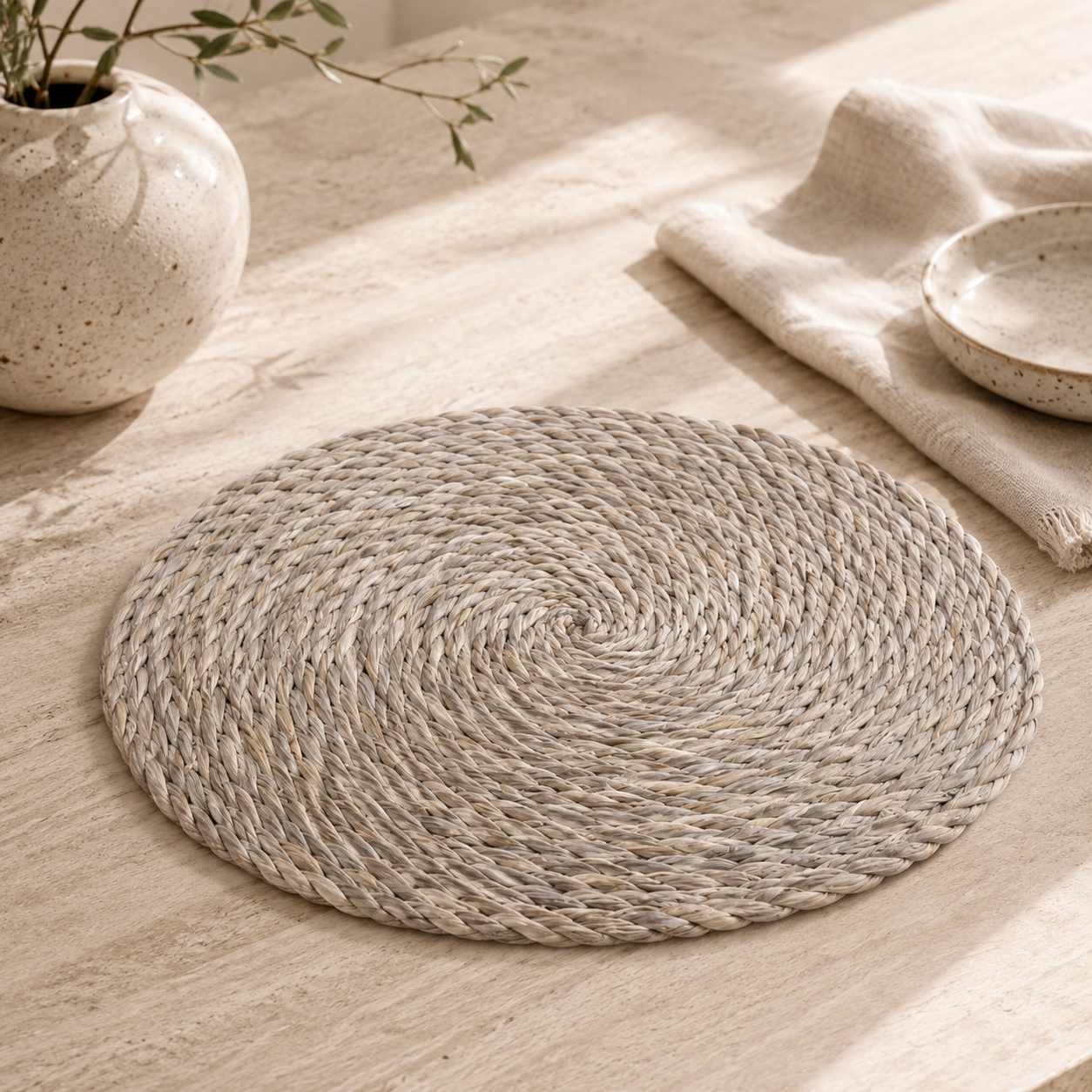 podmetač od morske trave, okrugli podmetač, podmetač za stol, podmetač za tanjur, pleteni podmetač, prirodni podmetač, boho podmetač, mediteranski podmetač, podmetač 35 cm, dekoracija stola, prirodni dekor za stol, podmetač za apartmane, podmetač za restoran, podmetač za terasu, ljetni stol, coastal dekor, boho dekor, rustikalni podmetač, podmetač od prirodnih vlakana, pleteni dekor, podloga za tanjur, podmetač za serviranje, dekorativni podmetač, morska trava dekor, prirodni materijali, zaya podmetač, zaya