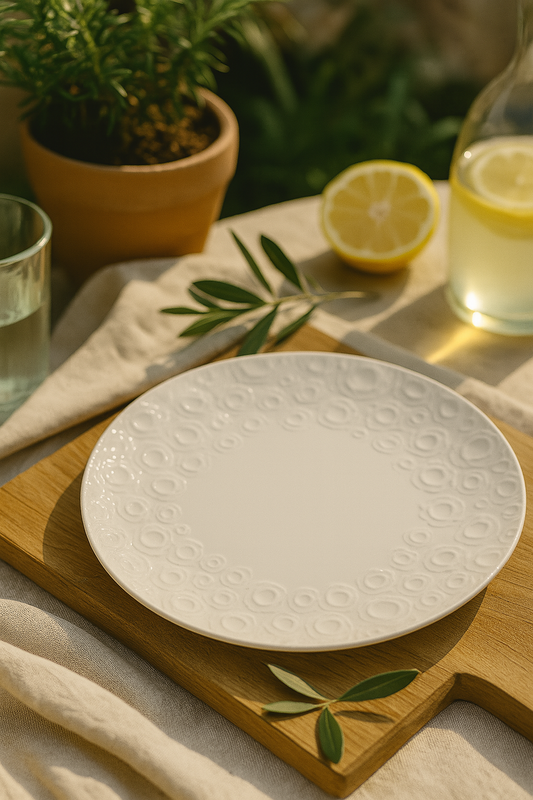 tanjur s reljefom, porculanski tanjur, bijeli tanjur za posluživanje, tanjur za glavna jela, tanjur s uzorkom ruža, ZAYA stolna elegancija, Affek Design, Mondex kolekcija Rose2, tanjur 27 cm, poklon za ljubitelje serviranja
