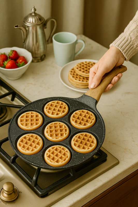tava za vafle, tava za američke palačinke, brunch posuđe, ZAYA kuhinja, old money stil, doručak s karakterom, mini pancakes tava, poklon za foodije